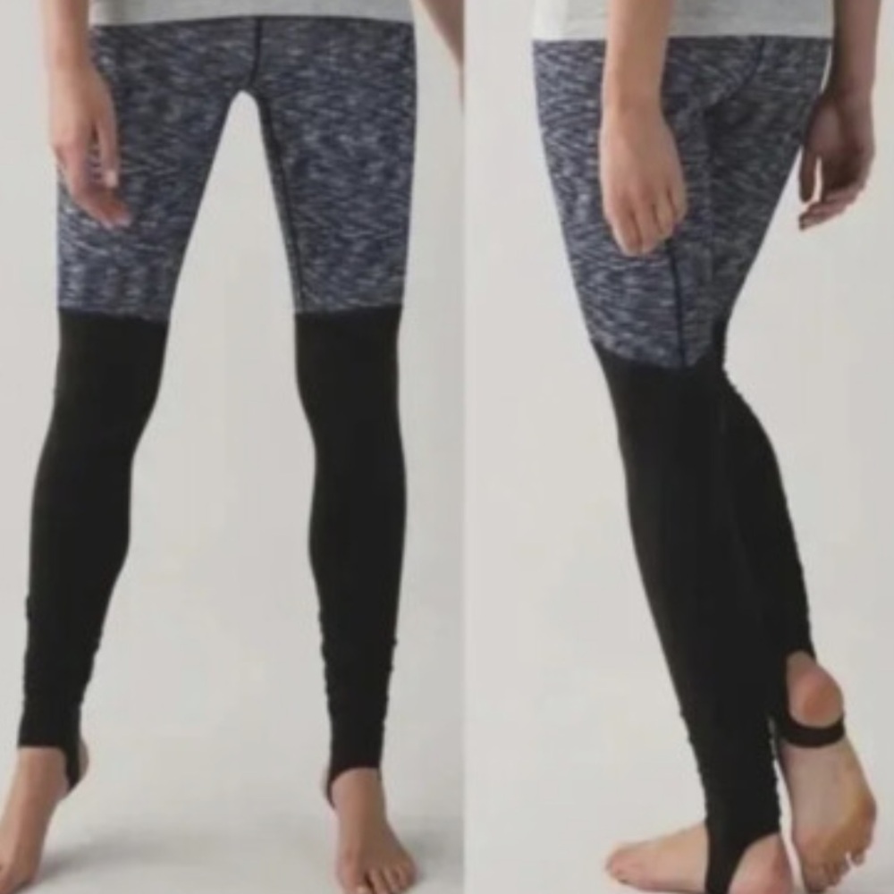 Lululemon Wunder Under High Rise Stirrup Grey/Black Leggings Women's Size 6